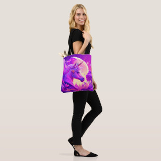 Bolsa Tote Arte de Unicórnio Rosa e Púrpura Noite