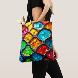Bolsa Tote Arte de Vidro Colorido Tom Joia Brilho Design