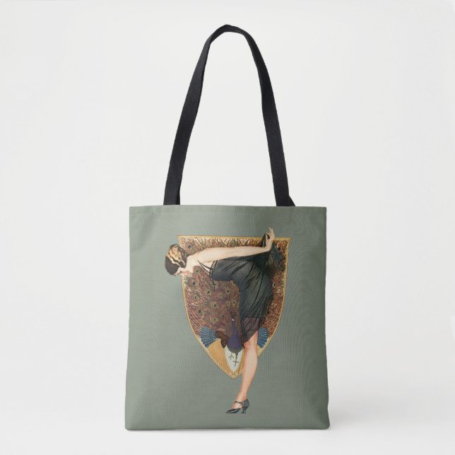 Bolsa Tote Arte Deco Antigo Flapper com Pavão  (Frente)