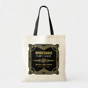 Bolsa Tote Arte Deco Casamento de Bridesmaid Preto Dourado 19