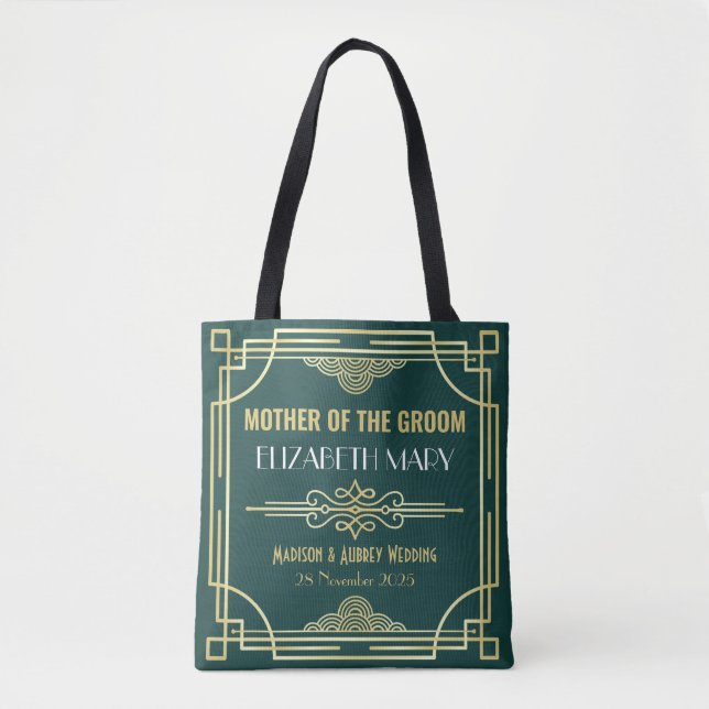 Bolsa Tote Arte Deco Casamento Mãe do Cavalo Verde Dourado (Frente)