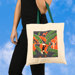 Bolsa Tote Arte Deco de Viagem Vintage, Nativo na Selva Afric
