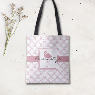 Bolsa Tote Arte Deco Personalizada Padrão de Onda Flamingo Ro