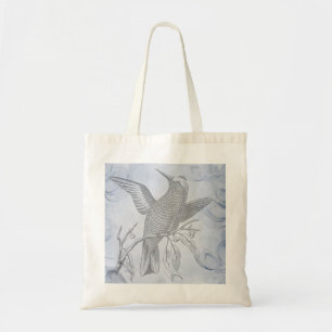 Bolsa Tote Arte detalhada de desenho de pássaro em azul paste