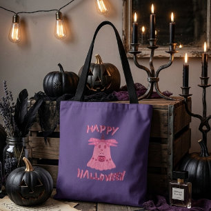 Bolsa Tote Arte Digital Coquette Pink Ghost Feliz Halloween