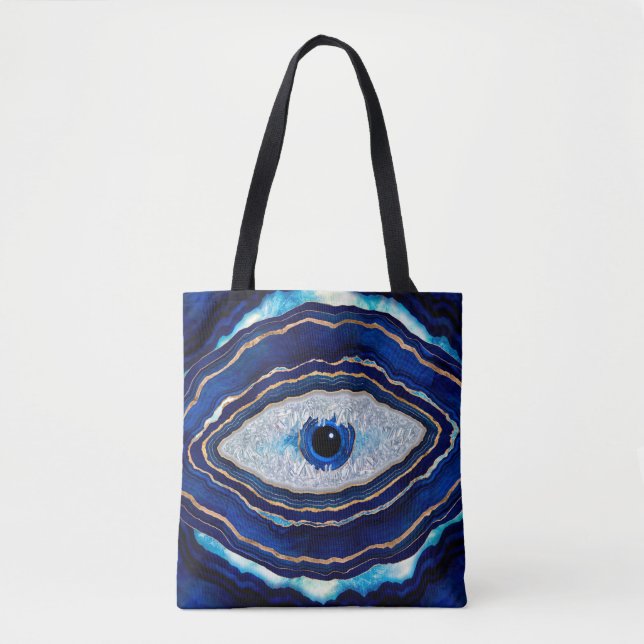 Bolsa Tote Arte Digital do Geodo de Agato Azul mau (Frente)
