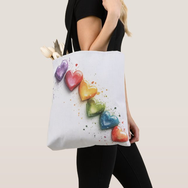 Bolsa Tote Arte Digital Rainbow Hearts (Close Up)
