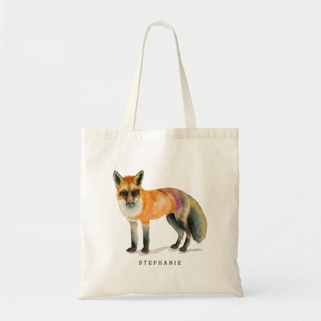 Bolsa Tote Arte do Fox da aguarela personalizada (Frente)