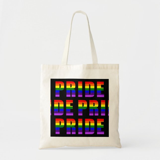Bolsa Tote Arte do Orgulho Arco-Íris a Preto Personalizado (Frente)