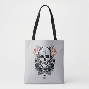 Bolsa Tote Arte do tatuagem do crânio & das chamas do pelot