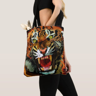 Bolsa Tote Arte do Tigre Rugidor Feroz Selva Selvagem e Ous