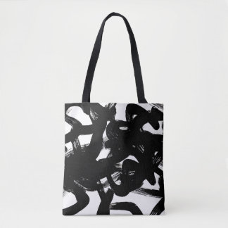 Bolsa Tote Arte Dourada Luxuosa: Traço Preto Abstrato.