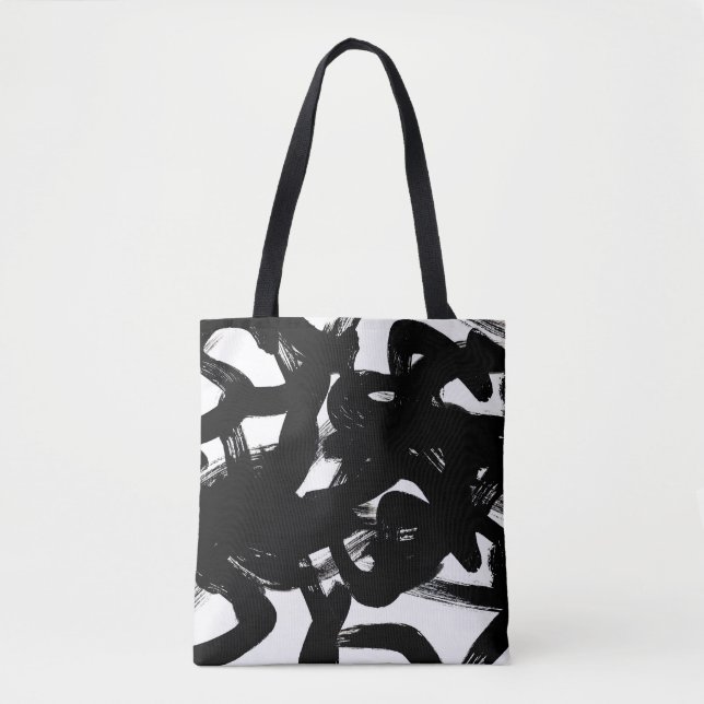 Bolsa Tote Arte Dourada Luxuosa: Traço Preto Abstrato. (Frente)