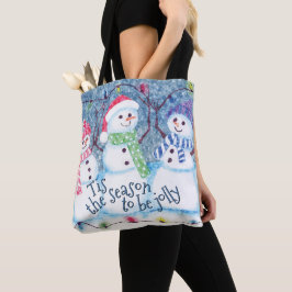 Bolsa Tote Arte em aquarela de bonecos de neve da divertida t