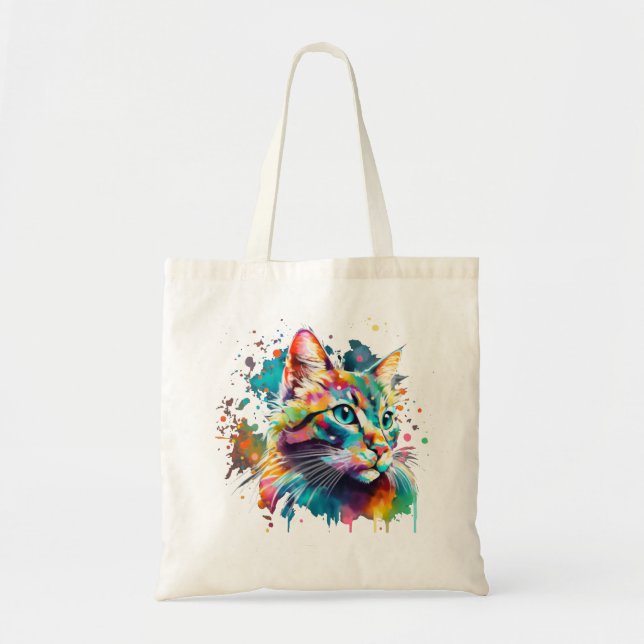 Bolsa Tote Arte em Aquarela de Gato (Frente)
