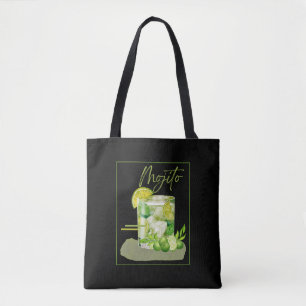 Bolsa Tote Arte em Aquarela de Mojito Cocktail
