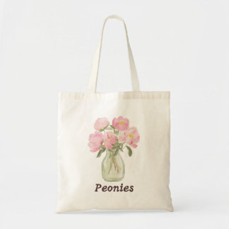 Bolsa Tote Arte em Aquarela de Peônias Rosa Antigo - Botânica