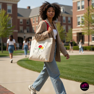 Bolsa Tote Arte em linha de mulher negra com turbante e flore