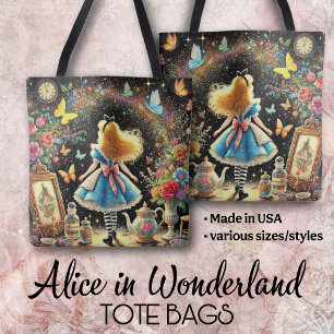 Bolsa Tote Arte Fantasia Colorida de Alice no País das Maravi
