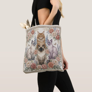 Bolsa Tote Arte Felina Floral Ornamental Vitoriana Vintage