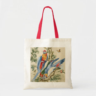 Bolsa Tote Arte Fina de Papagaio Tropical e Borboleta Antiga