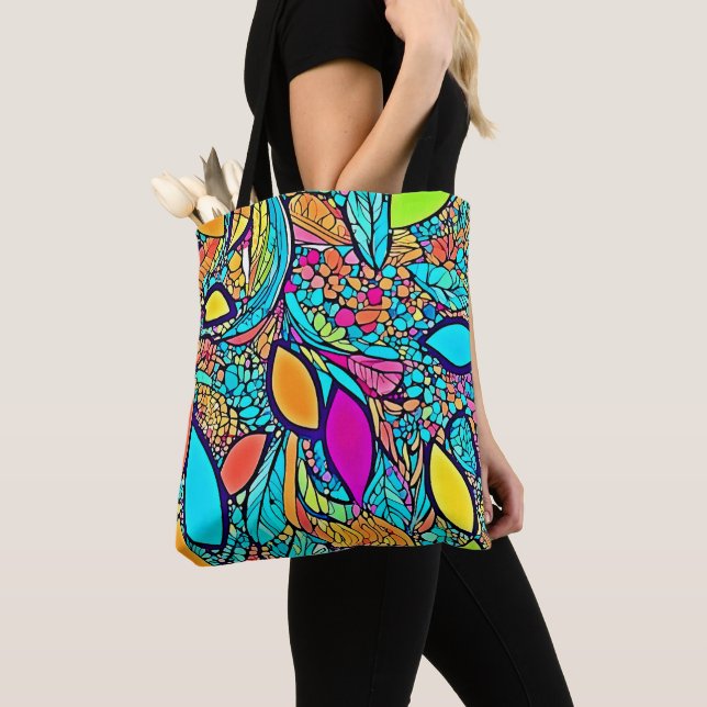 Bolsa Tote Arte Floral Abstrato Colorida (Close Up)