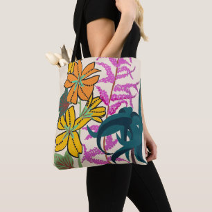 Bolsa Tote Arte Floral Art Déco Vibrante Magenta e Laranja