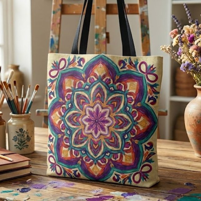 Bolsa Tote Arte Floral Boho Folclórico (Criador carregado)