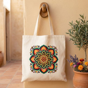Bolsa Tote Arte Floral Boho Folclórico