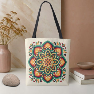 Bolsa Tote Arte Floral Boho Folclórico