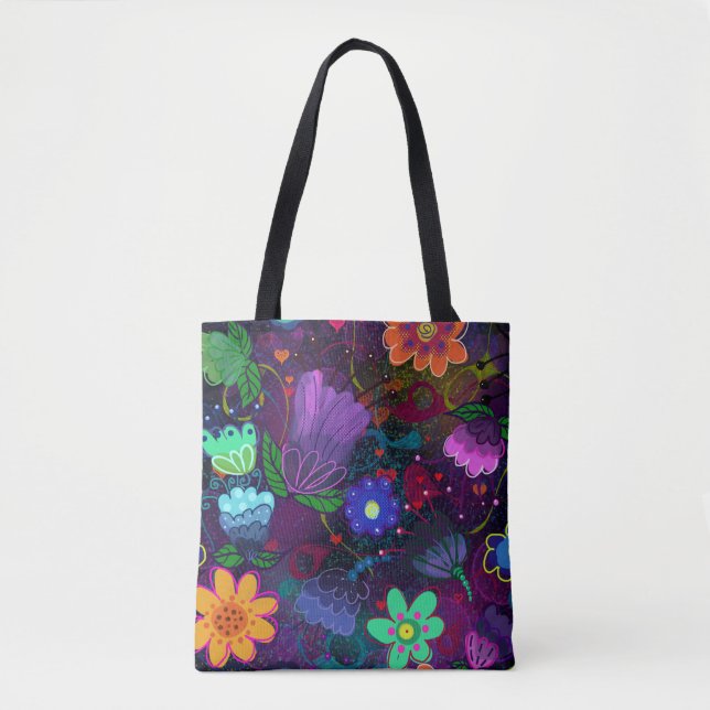 Bolsa Tote Arte Floral Brilhante e Bonita Boho Brilhante (Frente)