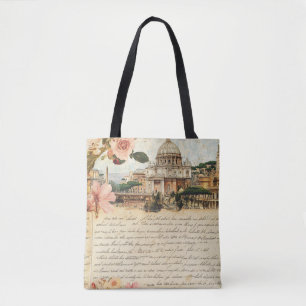 Bolsa Tote Arte Floral de Cartas Antigas de Roma