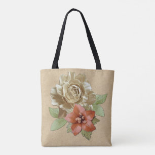 Bolsa Tote Arte Floral em Couro & Camurça