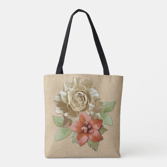 Bolsa Tote Arte Floral em Couro & Camurça (Verso)