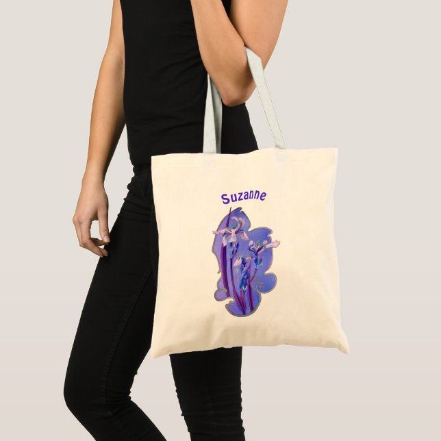 Bolsa Tote Arte Floral Íris Azul Personalizada (Frente (produto))