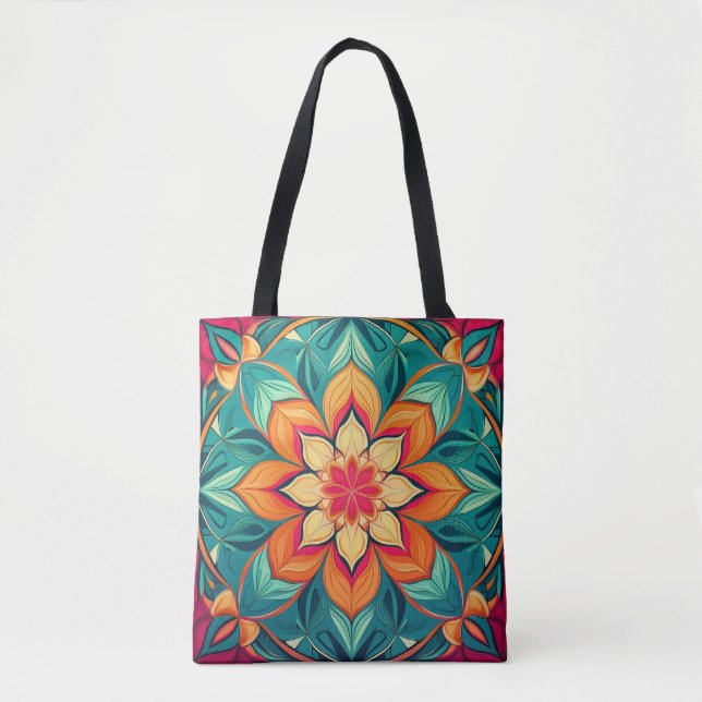 Bolsa Tote Arte Floral Mandala - Design Abstrato Colorido (Frente)