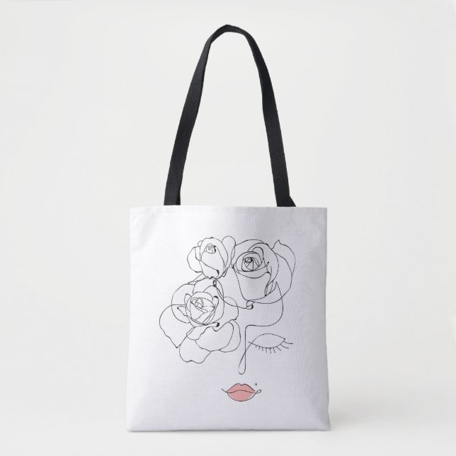 Bolsa Tote Arte Floral: Mulher Mínima. (Frente)