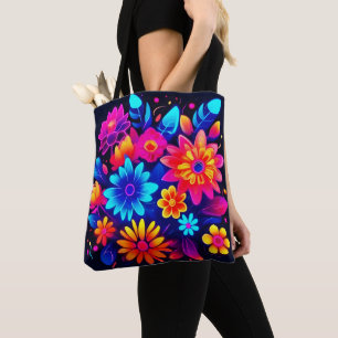 Bolsa Tote Arte Floral Neon Vibrante