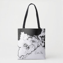 Arte Floral Original em Preto e Branco com Pontilh