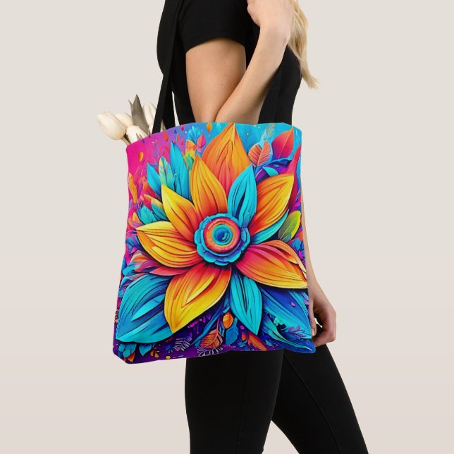 Bolsa Tote Arte Floral Vibrante (Close Up)