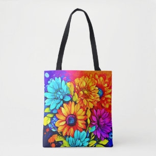 Bolsa Tote Arte Floral Vibrante Abstrato em Multicores