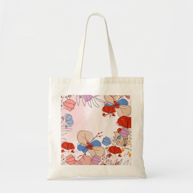 Bolsa Tote Arte floreada com Blues e Vermelho (Frente)