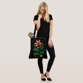 Bolsa Tote Arte Folclórica Floral Botânica Escura Eclética e 