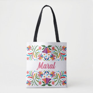 Bolsa Tote Arte Folclórica Floral Personalizada Nome Boho 