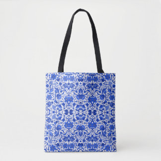 BOLSA TOTE ARTE FOLGA TROPICAL DE VINTAGEM AZUL