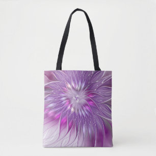Bolsa Tote Arte Fractal Abstrato de Paixão Puro Rosa