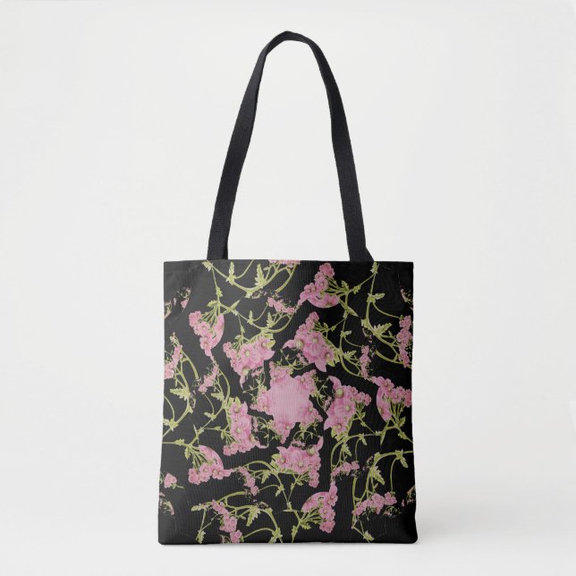 Bolsa Tote Arte fractal de Achillea, rosa e negra (Frente)