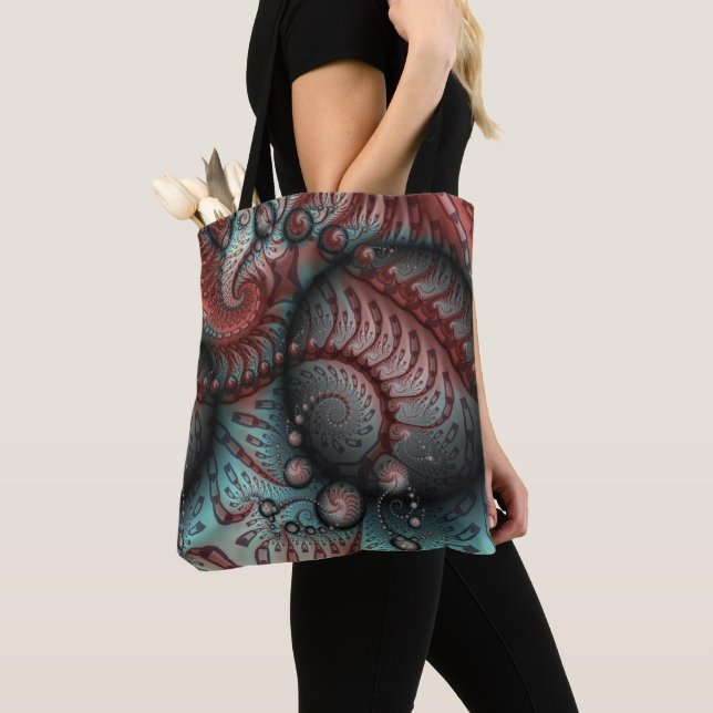 Bolsa Tote Arte fractal de fantasia vívida abstrata marrom az (Close Up)