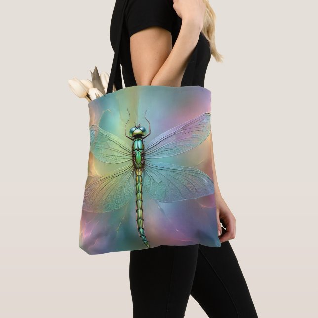 Bolsa Tote Arte Fractal de Libélula Pastel Elegante, (Close Up)