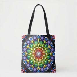 Bolsa Tote Arte Fractal Floral Dotada Retro Mandala